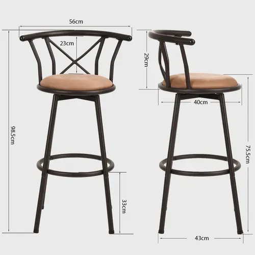 Lot De 2 Tabourets De Bar Industriel Pivotant Sur 360° Siège De 75,5 Cm De Haut, Marron