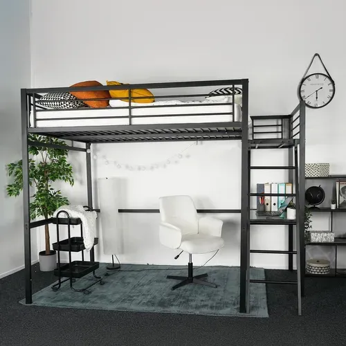 Lit Mezzanine 2 Personnes 140*190cm Avec Bureau Intégré Noir