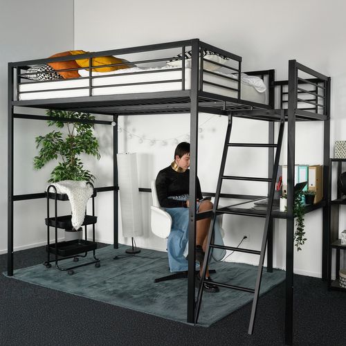 Lit Mezzanine 2 Personnes 140*190cm Avec Bureau Intégré Noir