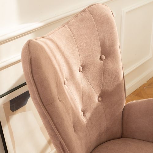 Fauteuil Scandinave En Tissu Rose Et Des Pieds En Bois Massif