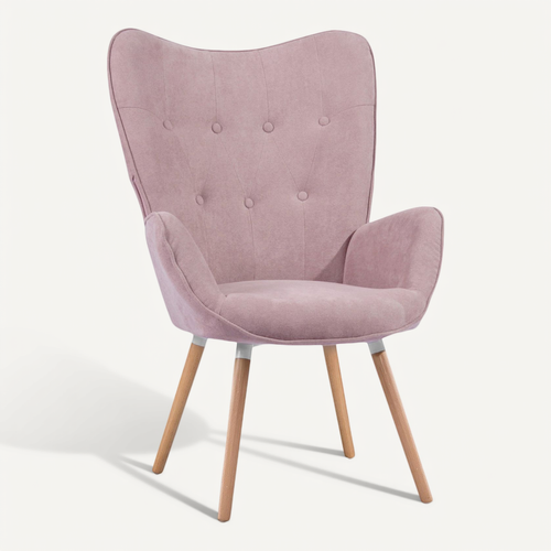 Fauteuil Scandinave En Tissu Rose Et Des Pieds En Bois Massif