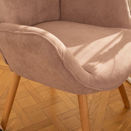 Fauteuil Scandinave En Tissu Rose Et Des Pieds En Bois Massif
