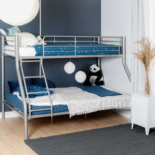 Lit Superposé 3 Personnes 90 Et 140x190cm En Métal, Argenté