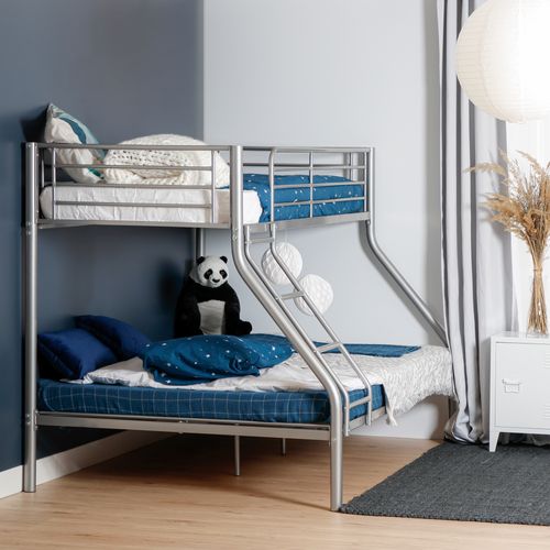 Lit Superposé 3 Personnes 90 Et 140x190cm En Métal, Argenté