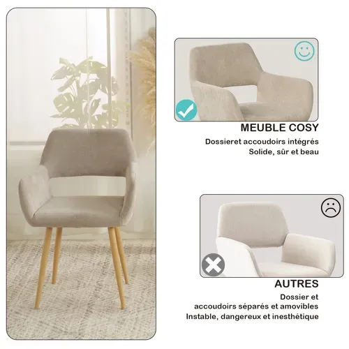 Lot De 2 Chaise De Salle À Manger Scandinave Tissu Beige, 56x56x78cm