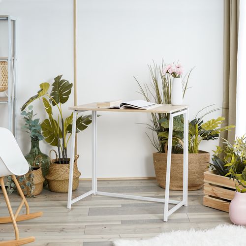 Bureau Pliant Industriel Bois Et Métal Blanc