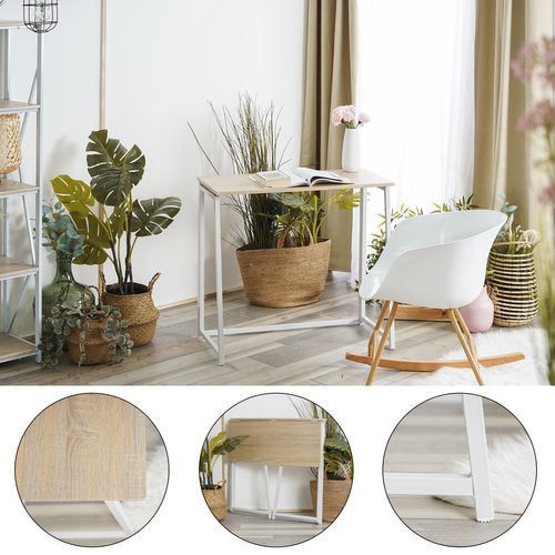 Bureau Pliant Industriel Bois Et Métal Blanc