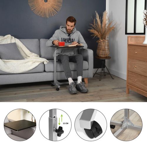 Table De Lit Pour Ordinateur Portable Hauteur Réglable Bout De Canapé Avec 4 Roulettes, Argenté