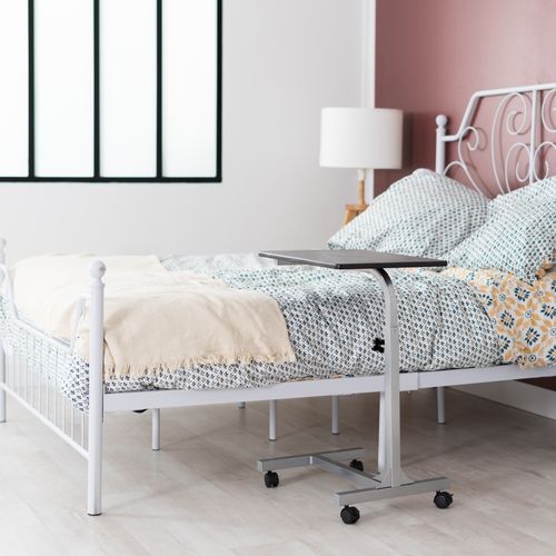 Table De Lit Pour Ordinateur Portable Hauteur Réglable Bout De Canapé Avec 4 Roulettes, Argenté