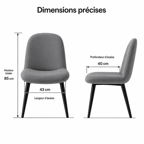 Chaise - Lot De 4 Chaises, Pieds Métal, Assise Rembourrée, 44x54x85 Cm