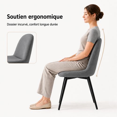 Chaise - Lot De 4 Chaises, Pieds Métal, Assise Rembourrée, 44x54x85 Cm