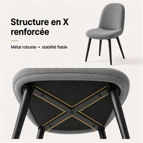 Chaise - Lot De 4 Chaises, Pieds Métal, Assise Rembourrée, 44x54x85 Cm