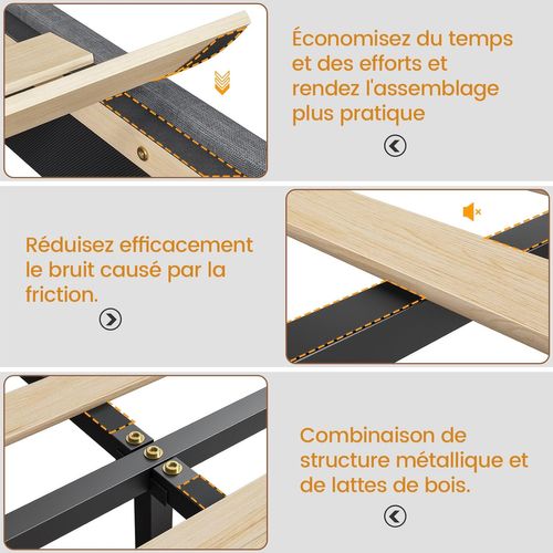 Sommier déco 180x200 cm INRE - Lit Double Avec Lumières LED En Bas - Sommier à Lattes