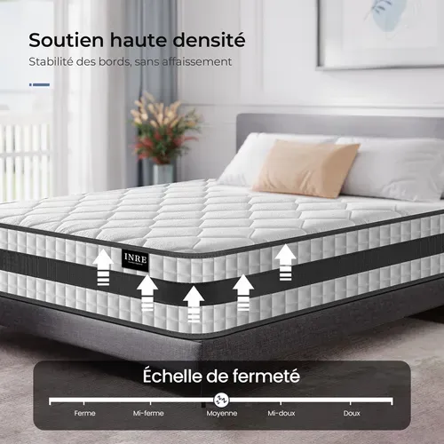 Matelas Ressort 160x200 Cm – Epaisseur 25 Cm, Confort Ferme – Tissu Confortable