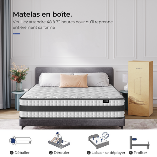 Matelas Ressort 160x200 Cm – Epaisseur 25 Cm, Confort Ferme – Tissu Confortable