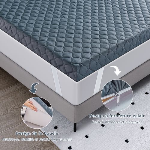 Surmatelas 160x200 cm, Epaisseur 6cm, Haute Densité, Avec Housse Hypoallergénique Lavable