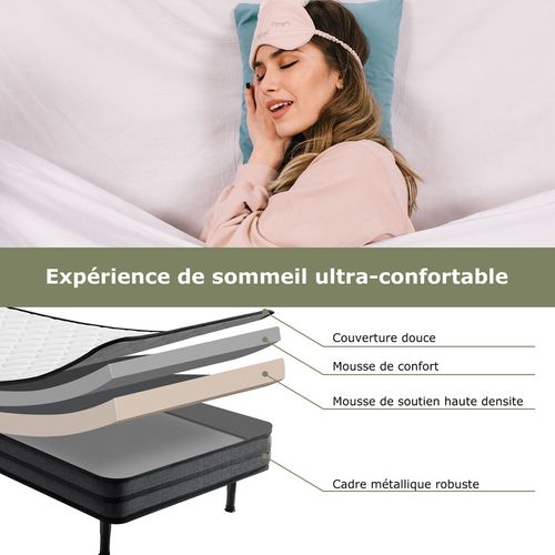 Lit 90x200 Cm, Lit D'appoint Pliable, sommier Et Matelas, épaisseur 15 Cm - Avec Pieds