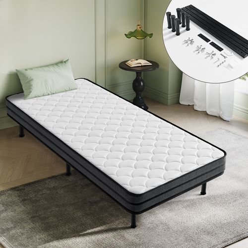 Lit 90x200 Cm, Lit D'appoint Pliable, sommier Et Matelas, épaisseur 15 Cm - Avec Pieds