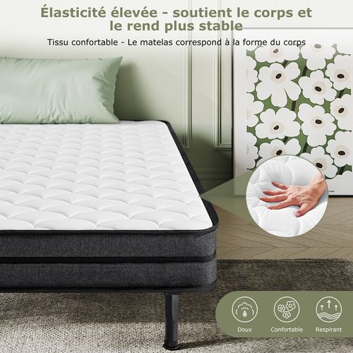 Lit 90x200 Cm, Lit D'appoint Pliable, sommier Et Matelas, épaisseur 15 Cm - Avec Pieds