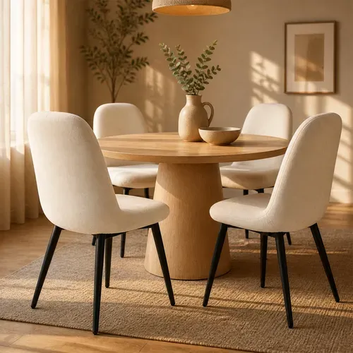 Chaise - Lot De 4 Chaises Salle à Manger, Pieds Métal , Tissu En Lin - 44x54x85 Cm - Beige