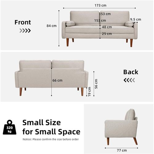 Canapé 3 Places Tissu En Lin Respirant,pieds Bois Massif,173x77x84cm,beige