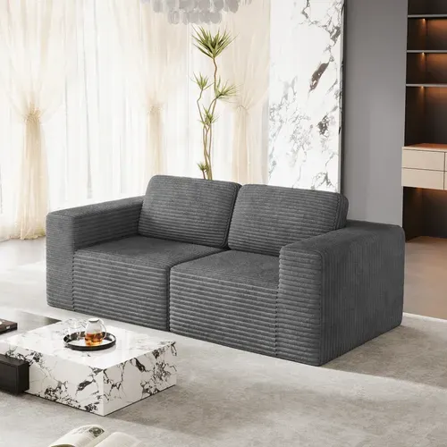 Canapé Compressé 2 Places En Velours Côtelé - Gris