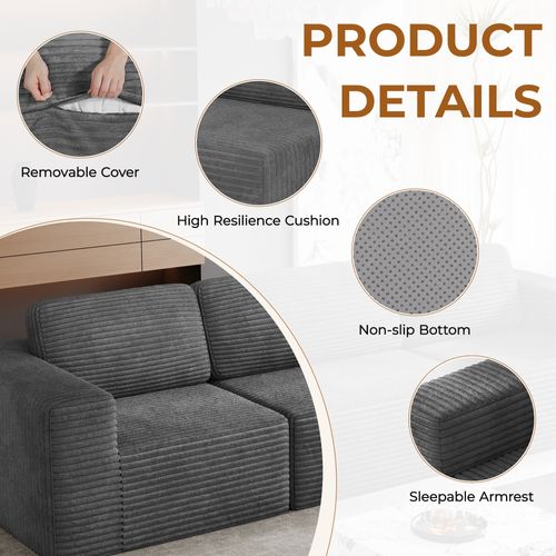 Canapé Compressé 2 Places En Velours Côtelé - Gris