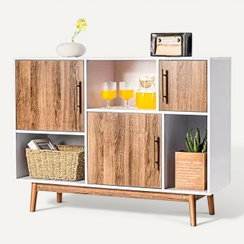 Buffet De Cuisine Avec 3 Portes Et étagères De Rangement Ouverte - 120 X 40 X 151 Cm - Bois MDF Blanc 93541342