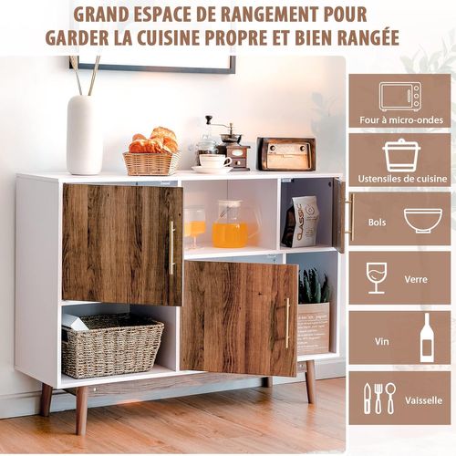 Buffet de cuisine avec colonne de rangement 100 CM DETROIT 3 portes + tiroir design industriel