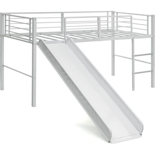 Lit Mezzanine 90x190 Cm En Métal Avec 4 Garde-corps De Sécurité,blanc