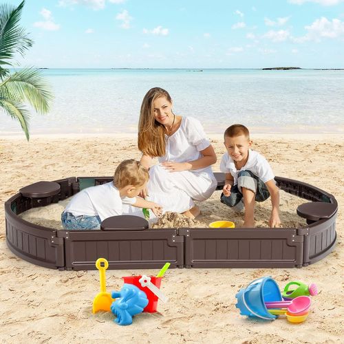 Bac à Sable Enfant Ovale 183x105x21 Cm En Plastique Avec Housse De Protection Marron