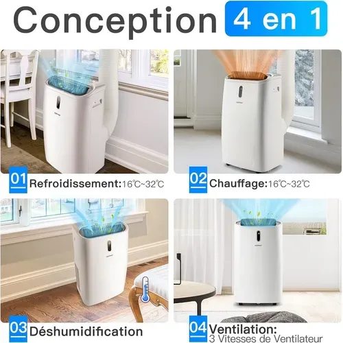 Climatiseur Mobile 5 En 1 R290 16000btu classe Energétique A
