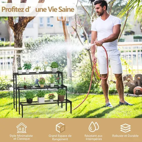 Étagère Plantes En Métal à 3 Niveaux, 85 X 65 X 66 Cm, Porte Plantes/étagère Échelle à Fleurs