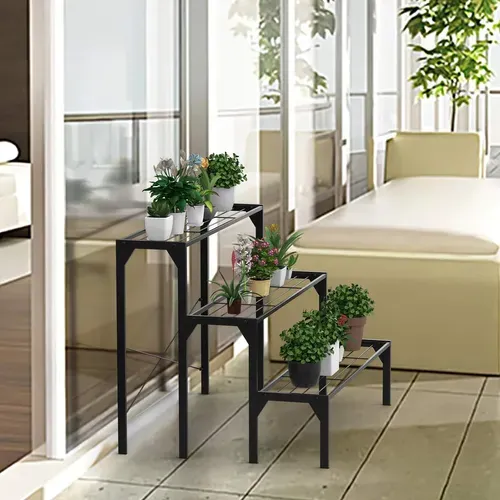 Étagère Plantes En Métal à 3 Niveaux, 85 X 65 X 66 Cm, Porte Plantes/étagère Échelle à Fleurs