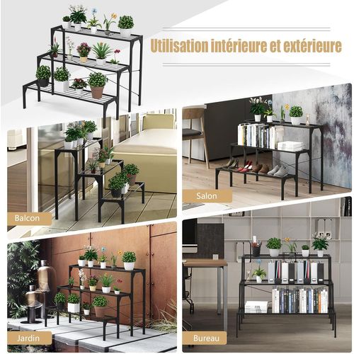 Étagère Plantes En Métal à 3 Niveaux, 85 X 65 X 66 Cm, Porte Plantes/étagère Échelle à Fleurs