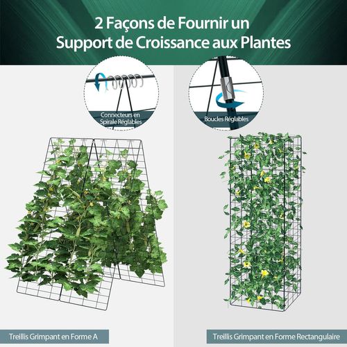 Lot De 2 Support Pour Plantes Grimpantes En Métal, 122 X 43 Cm, Treillage Jardin  Vert