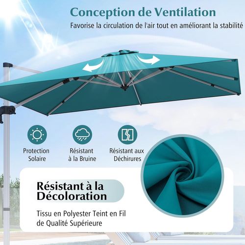 Parasol Jardin UV40+ Rotatif 360° Antivent 8 Armatures