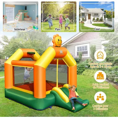 Château Gonflable Pour Enfants Avec Trampoline Toboggan Panier De Basket-ball Sans Gonfleur