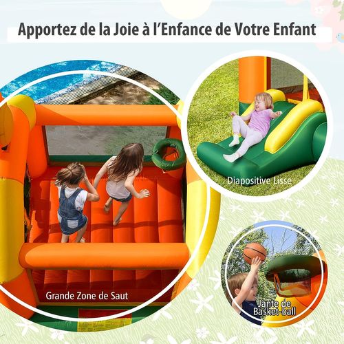 Château Gonflable Pour Enfants Avec Trampoline Toboggan Panier De Basket-ball Sans Gonfleur