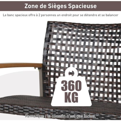 Balançoire à Suspendre En Plastique Pe, Dossier Incurvé Et Accoudoirs En Bois, Charge 360 Kg