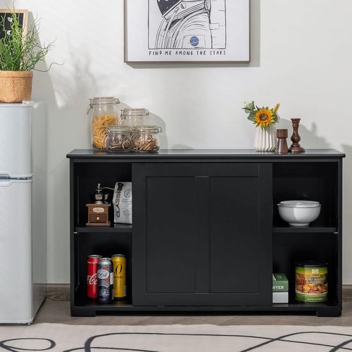 Buffet De Cuisine Avec Porte Coulissante, 107 X 33 X 60 Cm, Buffet Bas Avec Étagère Réglable