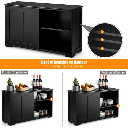 Buffet De Cuisine Avec Porte Coulissante, 107 X 33 X 60 Cm, Buffet Bas Avec Étagère Réglable