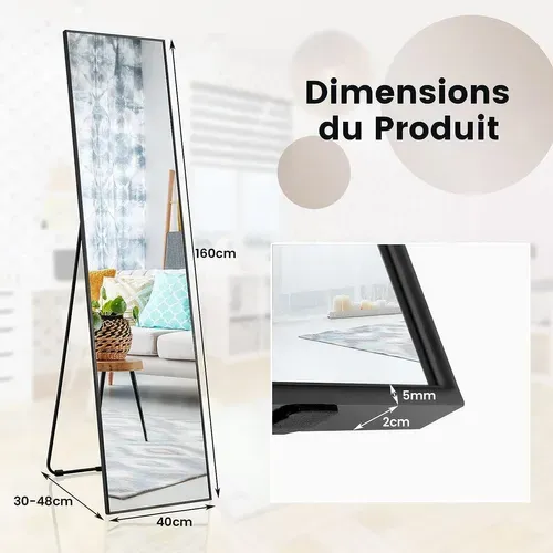 Miroir Sur Pied Rectangulaire-miroir Mural, 40 X 60 Cm, Miroir En Pleine Longueur , Noir