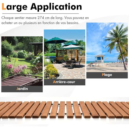 Allée De Jardin En Bois De 245 Cm, Allée Droite Extérieure Résistante, Cour (245 X 43 Cm)