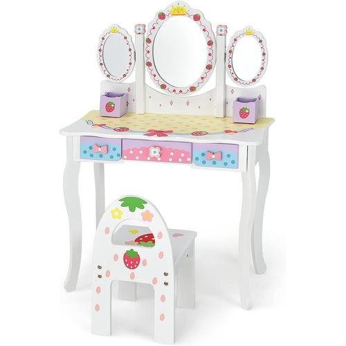 Coiffeuse Pour Enfants Avec Miroir Amovible - 3 Tiroirs - 2 Boîtes - Convertible Bureau, Blanc