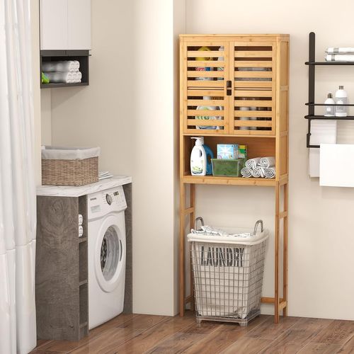 Meuble Wc Au-dessus Des Toilettes En Bambou 3 Niveaux, Rangement Salle De Bain Avec Étagère Réglable