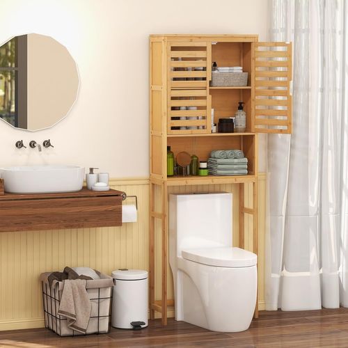 Meuble Wc Au-dessus Des Toilettes En Bambou 3 Niveaux, Rangement Salle De Bain Avec Étagère Réglable