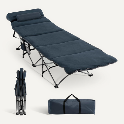 Lit De Camping Pliant COSTWAY - 190x67 Cm, Charge 150 Kg - Avec Matelas Et Oreiller - Sac De Transport Inclus