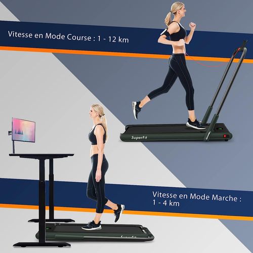 Tapis De Course Pliable 2 En 1/tapis Roulant Électrique Motorisé 1-12 Km/h Avec Application, Vert