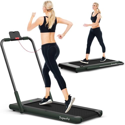 Tapis De Course Pliable 2 En 1/tapis Roulant Électrique Motorisé 1-12 Km/h Avec Application, Vert